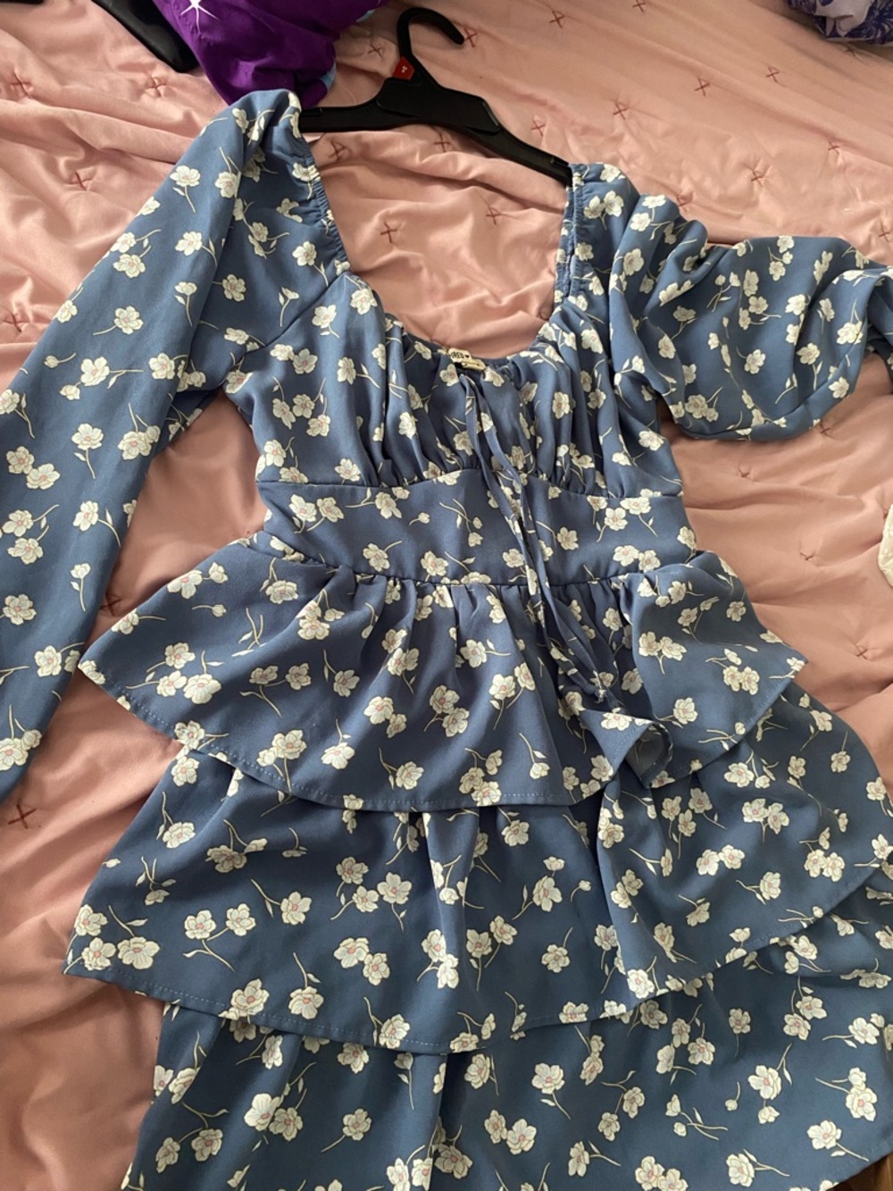 Inspired Hearts Blue Floral Tiered Ruffle Dress